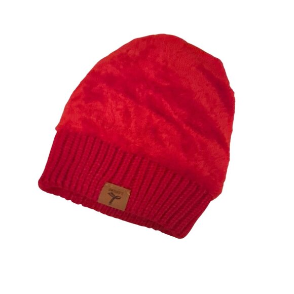 Knitted Red Beanie Hat With Pom Pom For Women By Lorome - Picture 3 of 4